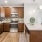 a kitchen with wooden cabinets