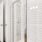 a room with a glass shower