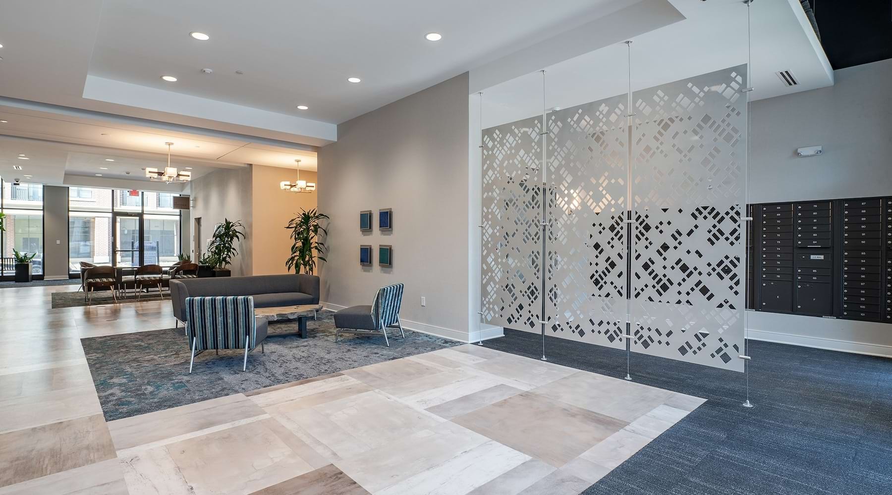 lounge with glass wall and seating